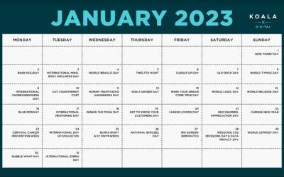 Koala Digital Social Media content calendar for January 2023