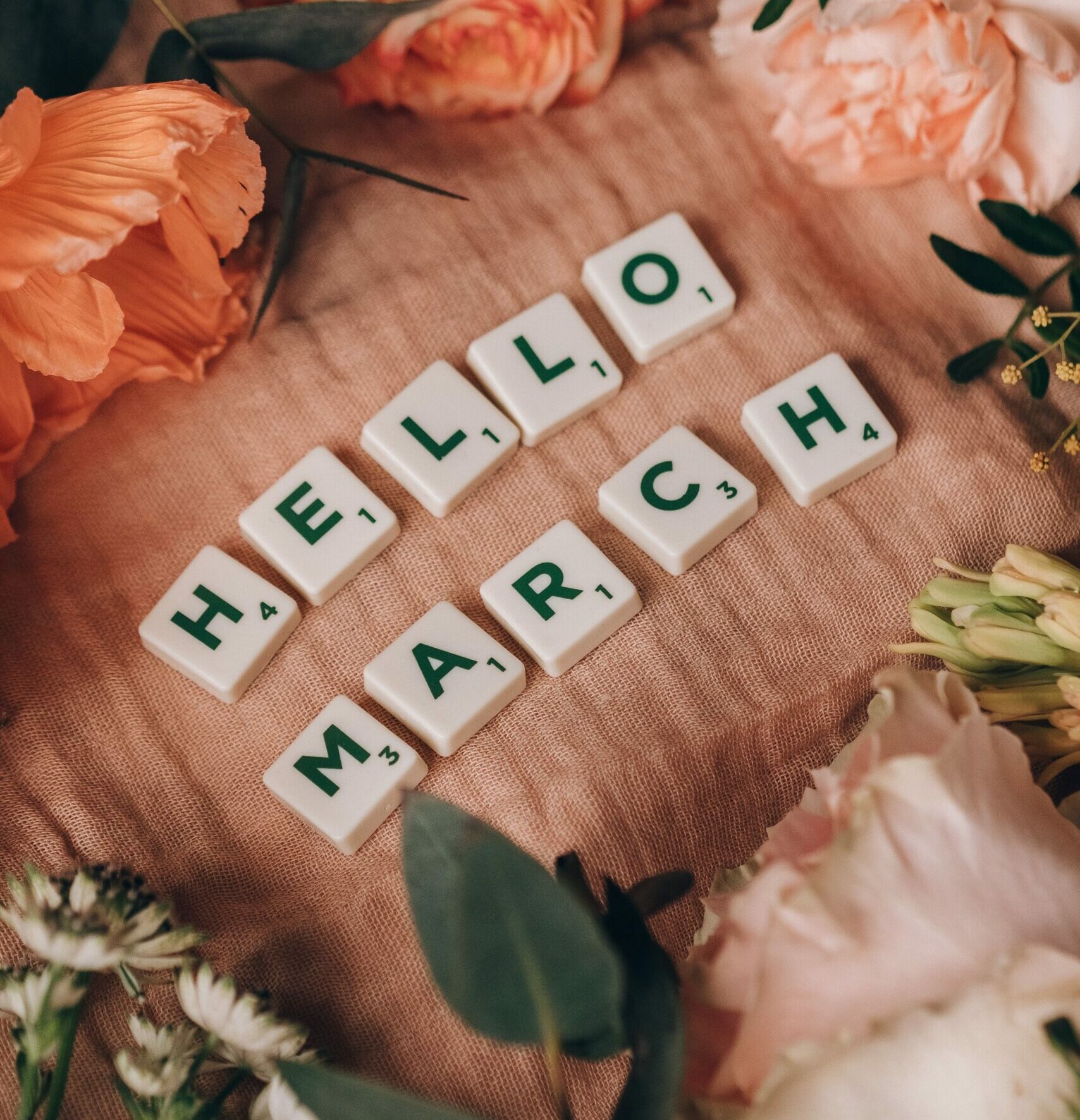 Image of march time scrabble letters to promote the new month