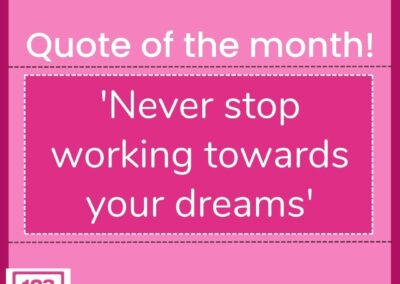 Quote Of The Month - Never Stop Working Towards Your Dreams Post For 123EasyBooks Designed By Luke Tatchell For Koala Digital During His Digital Marketing Internship