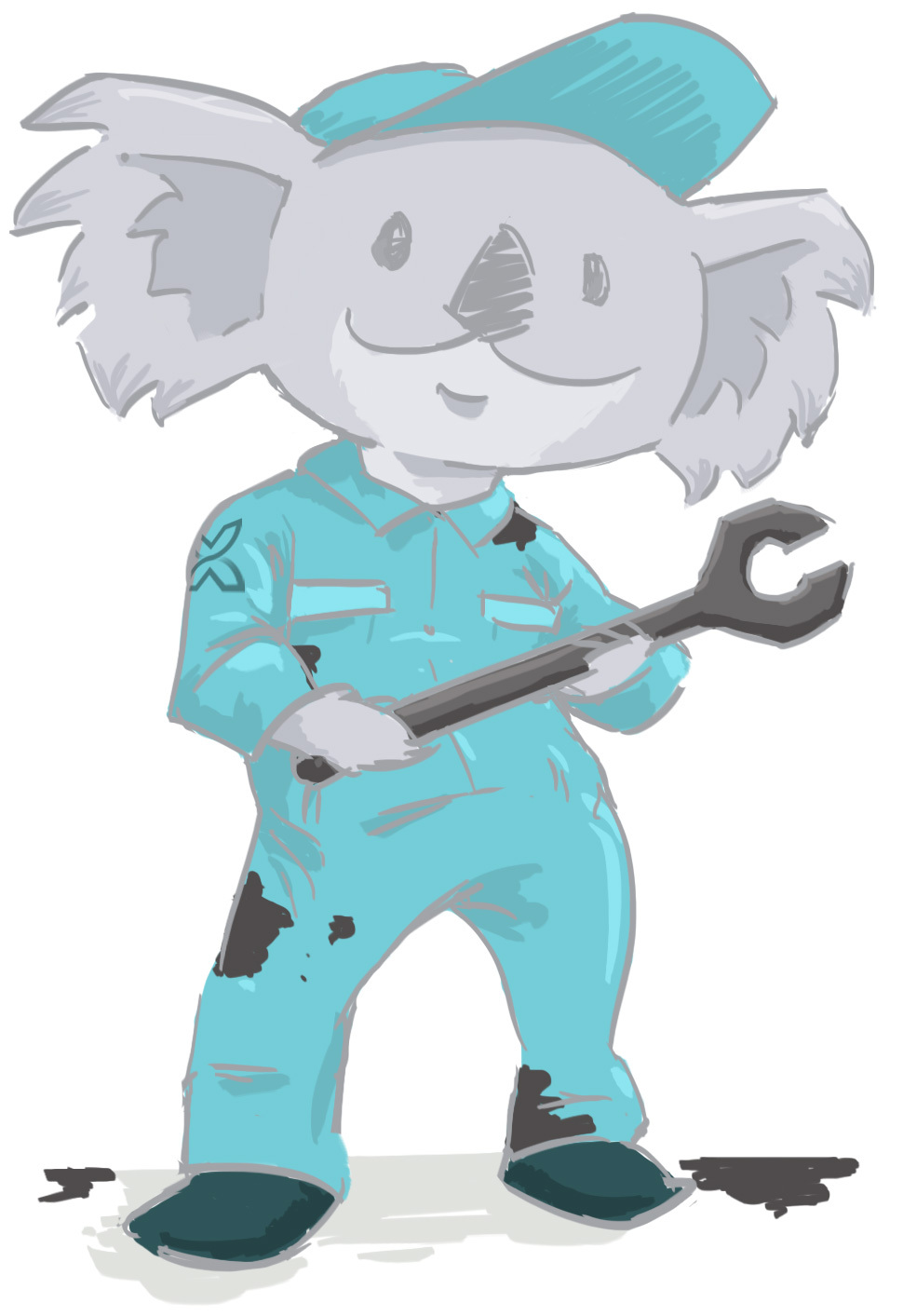 Kenny the Koala in blue overalls and spanner representing webiste hosting and maintenance